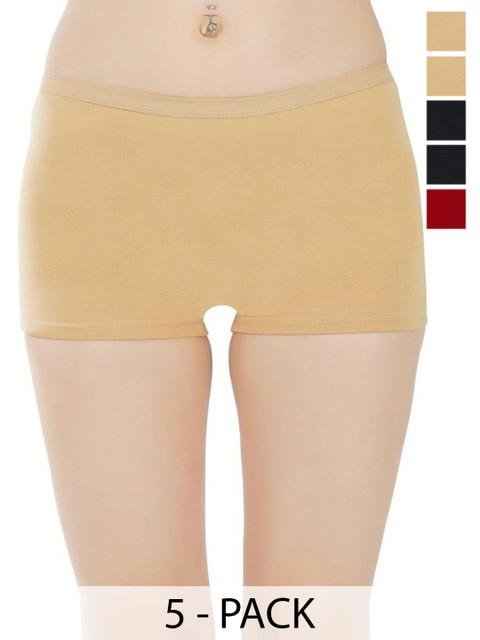 arLa APPAREL Women Pack Of 6 Pure Cotton Mid-Rise Boy Shorts Briefs