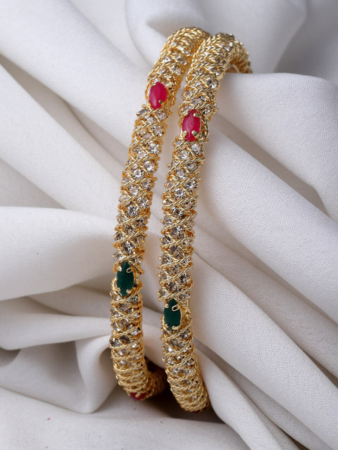 Sukkhi Set Of 2 Gold Plated American Diamond Studded Bangles