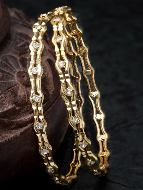 Sukkhi Set Of 2 Gold-Plated American Diamond-Studded Bangles