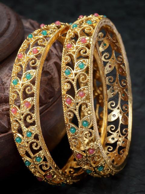 Sukkhi Set Of 2 Gold-Plated American Diamond-Studded Bangles