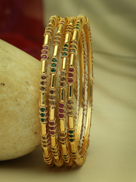 Sukkhi Set Of 4 Gold-Plated Stones-Studded Bangles