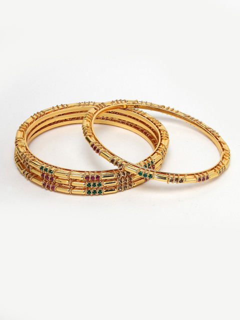 Sukkhi Set Of 4 Gold-Plated Stones-Studded Bangles - Image 4