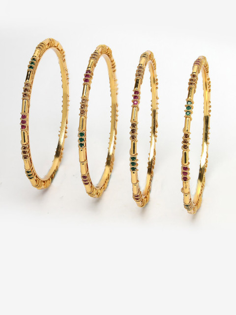 Sukkhi Set Of 4 Gold-Plated Stones-Studded Bangles - Image 3