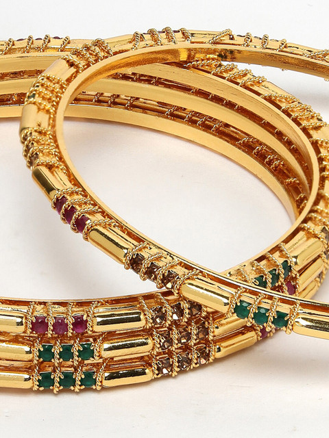 Sukkhi Set Of 4 Gold-Plated Stones-Studded Bangles - Image 5