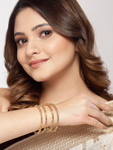 Sukkhi Set Of 4 Gold-Plated Stones-Studded Bangles - Image 6