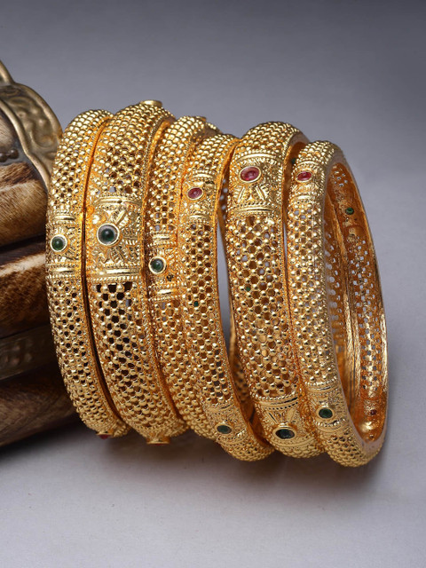 Sukkhi Set Of 6 Gold-Plated Stone-Studded Bangles