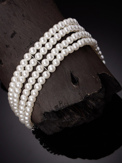 Scintillare By Sukkhi Rhodium-Plated Pearls Beaded Choker Necklace
