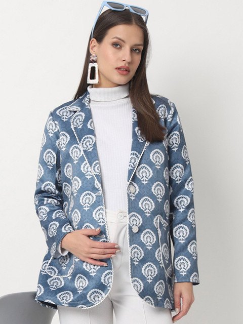 angloindu Printed Lightweight Satin Single-Breasted Maternity Blazer