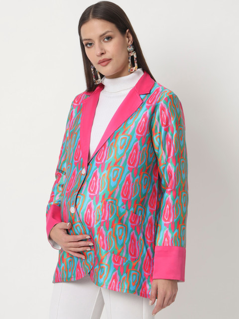 angloindu Printed Lightweight Satin Single-Breasted Maternity Blazer - Image 4