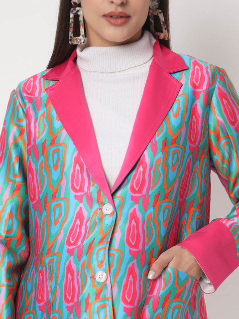 angloindu Printed Lightweight Satin Single-Breasted Maternity Blazer - Image 2