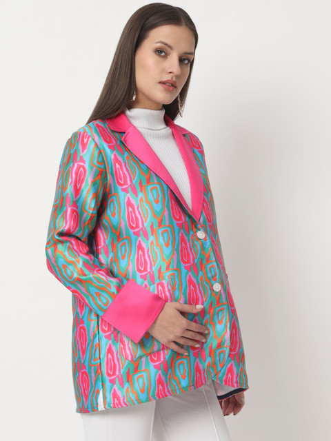 angloindu Printed Lightweight Satin Single-Breasted Maternity Blazer - Image 3