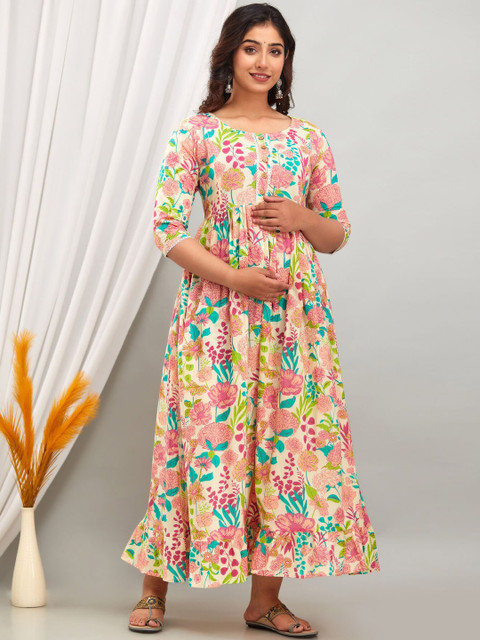 Henal Floral Printed Maternity Anarkali Kurta - Image 3