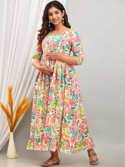 Henal Floral Printed Maternity Anarkali Kurta - Image 4