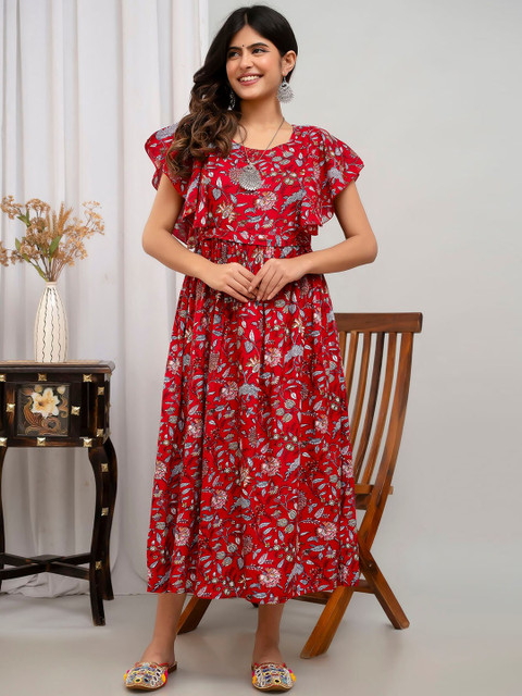 Henal Floral Printed Flared Sleeves Maternity Anarkali Kurta