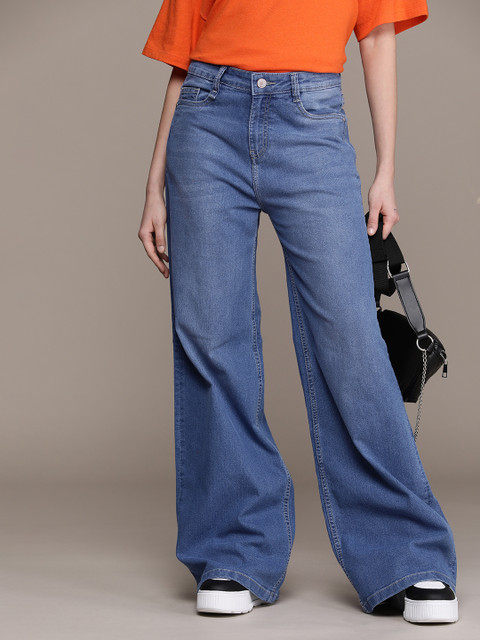 The Roadster Life Co. Women Wide Leg Light Fade Stretchable Jeans