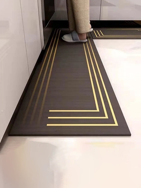 HomeCloud Black & Cream 2 Pieces Geometric Anti Skid Kitchen Mats - Image 2
