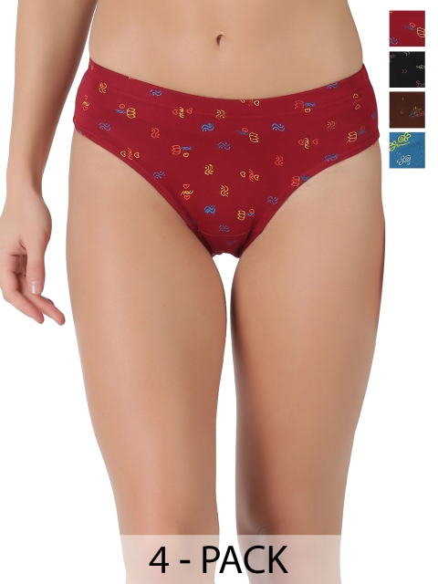 Dollar Lehar Super Combed Cotton Women Printed Hipster Panty - Pack of 4 - Assorted