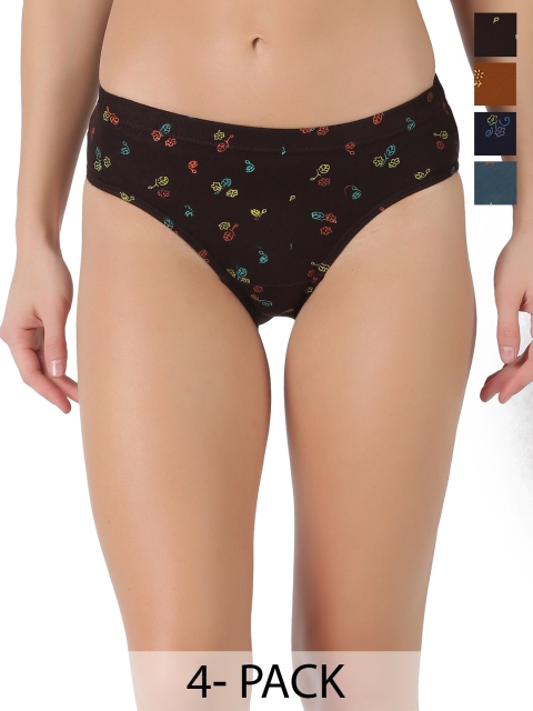 Dollar Lehar Super Combed Cotton Women Printed Hipster Panty - Pack of 4 - Assorted