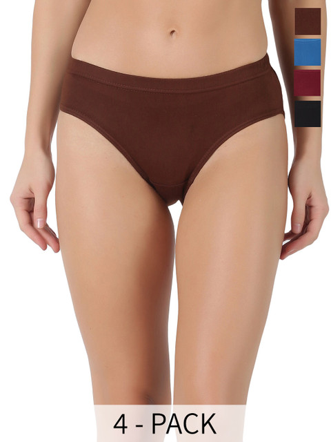 Dollar Lehar Super Combed Cotton Women Solid Hipster Panty - Pack of 4 - Assorted