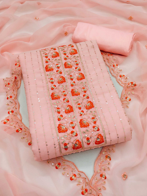 KALINI Floral Embroidered Sequined Unstitched Dress Material