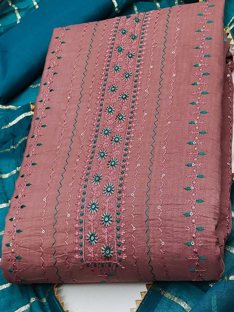 KALINI Floral Embroidered Unstitched Dress Material - Image 2