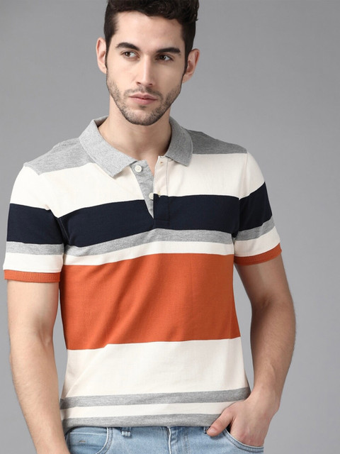 The Roadster Lifestyle Co. Stripes Polo Collar Pure Cotton Tshirt