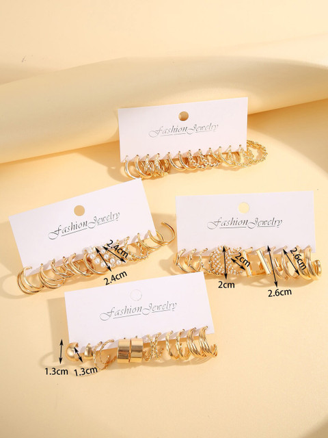 Shining Diva Fashion Set Of 24 Gold-Plated Beaded Contemporary Hoop Earrings - Image 6