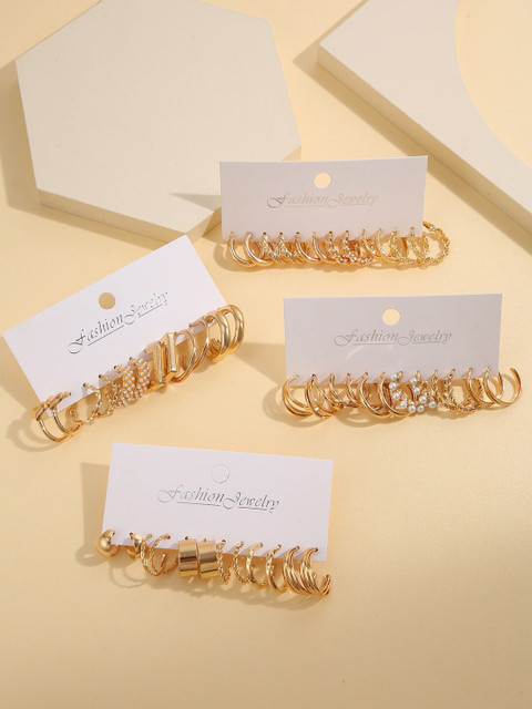 Shining Diva Fashion Set Of 24 Gold-Plated Beaded Contemporary Hoop Earrings - Image 3