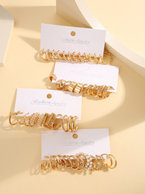Shining Diva Fashion Set Of 24 Gold-Plated Beaded Contemporary Hoop Earrings - Image 5