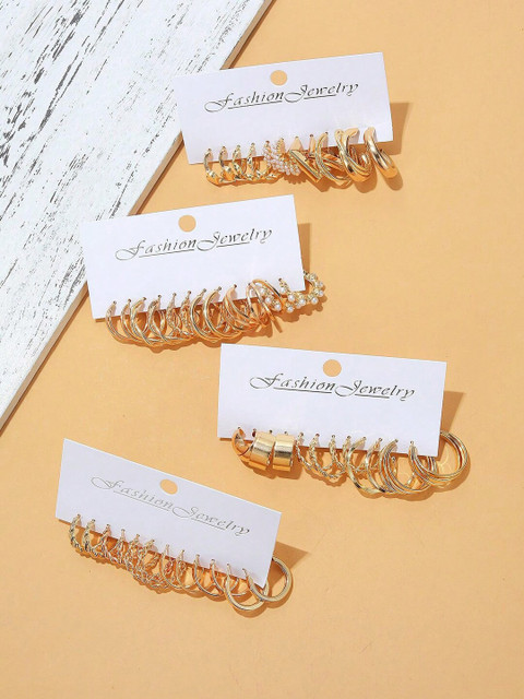 Shining Diva Fashion Set Of 24 Gold-Plated Beaded Contemporary Hoop Earrings - Image 7