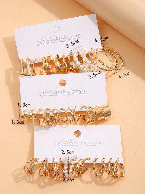 Shining Diva Fashion Set Of 18 Gold-Plated Beaded Contemporary Hoop Earrings - Image 7
