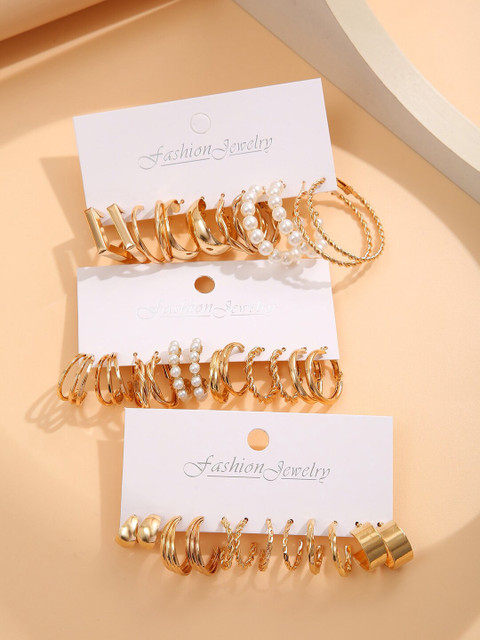 Shining Diva Fashion Set Of 18 Gold-Plated Beaded Contemporary Hoop Earrings - Image 6