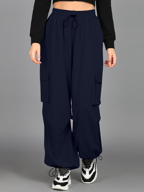 The Roadster Lifestyle Co. Navy Blue Women Baggy Fit High-Rise Parachute Jogger Trouser