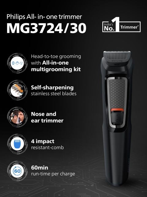 Philips MG3724/30 All-In-One Multigroomer Trimmer for Beard, Nose & Body - Black - Image 2