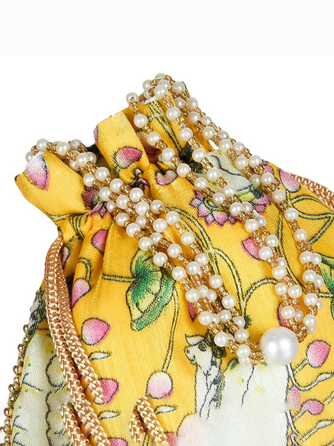 Kuber Industries Unisex Set of 4 Floral Printed Beaded Handle Potli Bags - Image 6
