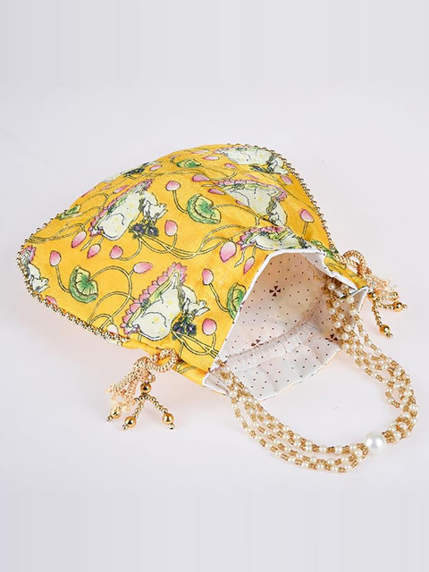 Kuber Industries Unisex Set of 4 Floral Printed Beaded Handle Potli Bags - Image 5