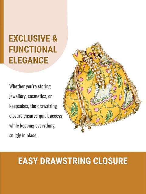 Kuber Industries Unisex Set of 4 Floral Printed Beaded Handle Potli Bags - Image 4