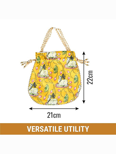 Kuber Industries Unisex Set of 4 Floral Printed Beaded Handle Potli Bags - Image 3