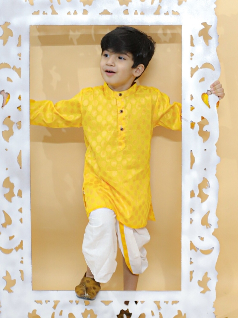 BAESD Boys Ethnic Motifs Printed Mandarin Collar Full Sleeves Ethnic Kurta & Dhoti Pants - Image 6