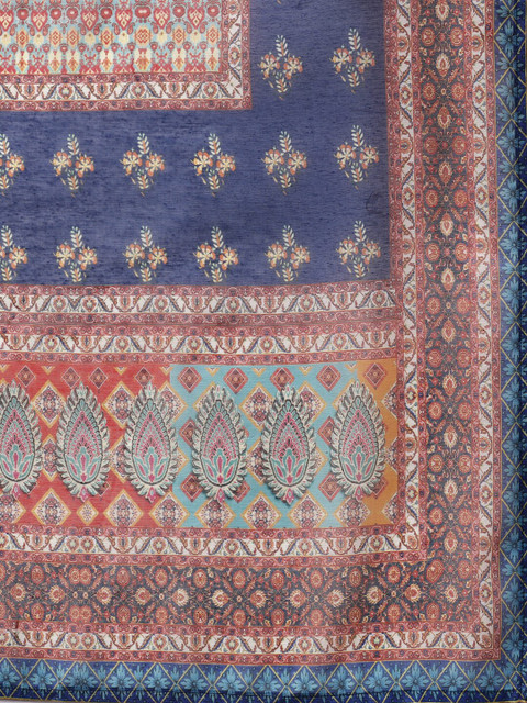 KALINI Round Neck Ethnic Motifs Printed Regular Thread Work Chanderi Silk Kurta Set - Image 3