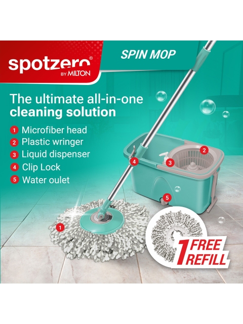 SPOTZERO by MILTON Classic 360 Degree Easy Wheels Cleaning Spin Mop & 2 Refills & Bucket - Image 4
