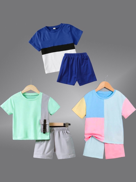 BAESD Unisex Kids Blue & Green Printed T-shirt with Shorts