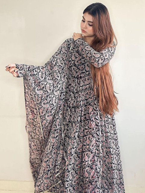 Tulip Eden Paisley Printed Georgette Anarkali Kurta WIth Dupatta - Image 5