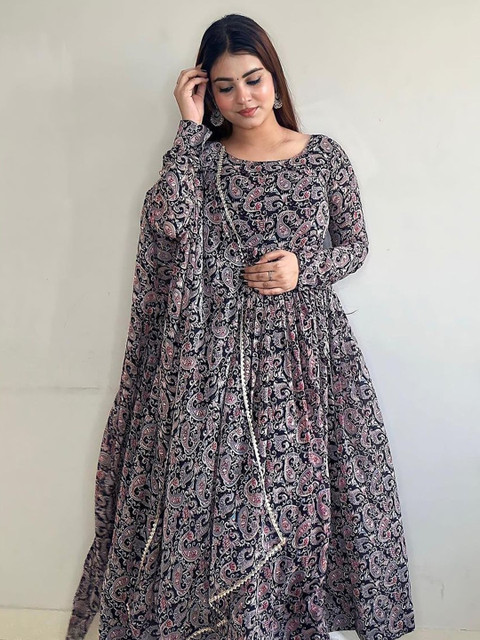 Tulip Eden Paisley Printed Georgette Anarkali Kurta WIth Dupatta