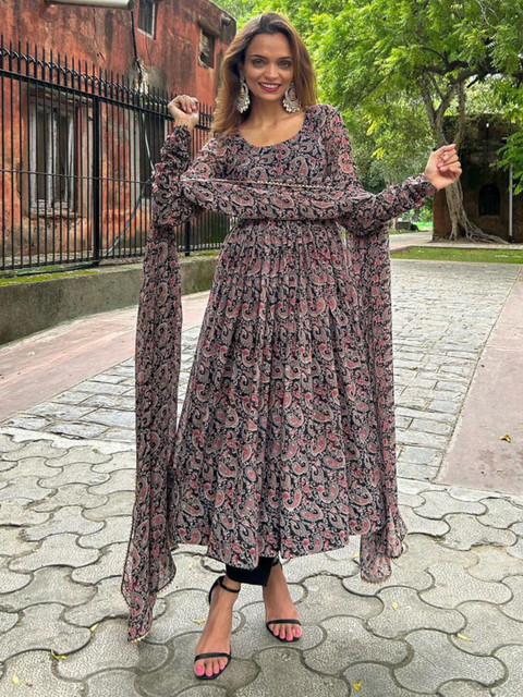 Tulip Eden Paisley Printed Georgette Anarkali Kurta WIth Dupatta