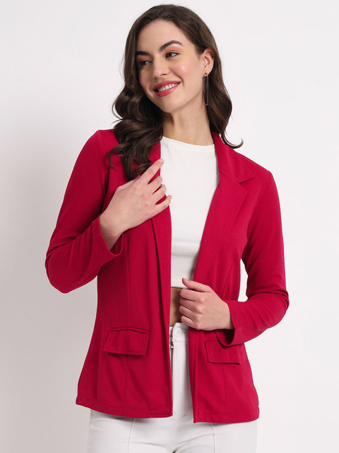 Zastraa Pink Notched Lapel Collar Front Open Blazer