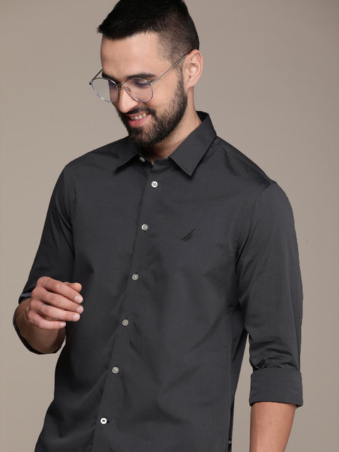 Nautica Pure Cotton Slim Fit Opaque Wrinkle Resistant Casual Shirt
