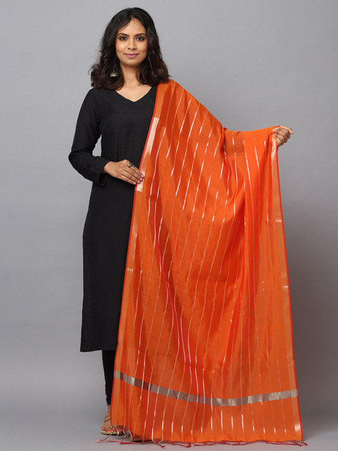 HELLA FASHIONS Striped Banarasi Silk Dupatta