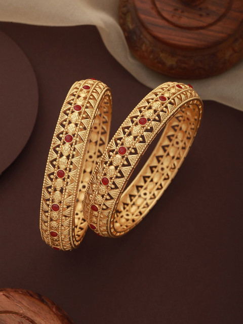Jazz and Sizzle Set Of 2 22K Gold-Plated Stones-Studded Bangles
