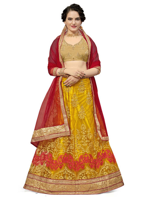 MANVAA Embroidered Beads & Stones Semi-Stitched Lehenga & Unstitched Blouse With Dupatta